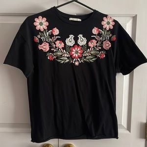 Zara black floral t shirt